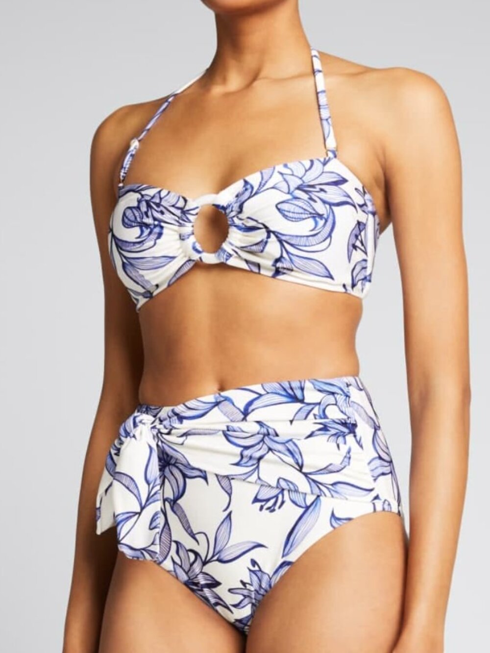 PatBO Women's Stargazer Bandeau Bikini Swimsuit Set in Blue Floral Size Medium